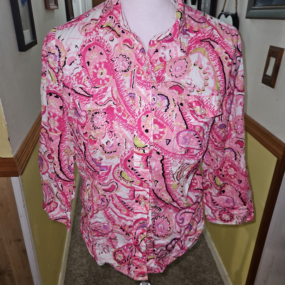 Jones New York Pink and White Striped Shirt